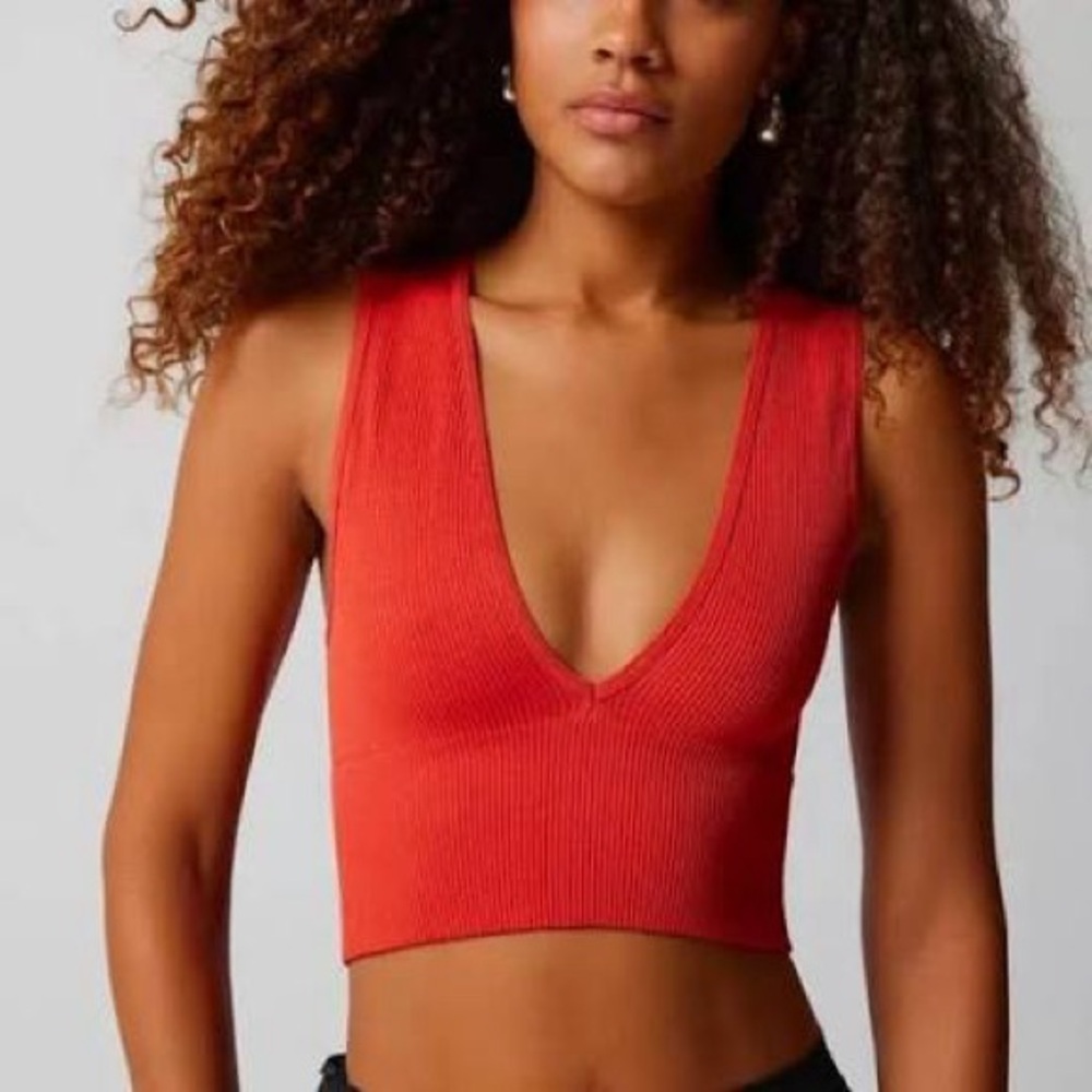 Out From Under Hailey Cropped Tank Top in Bright Orange, size Small